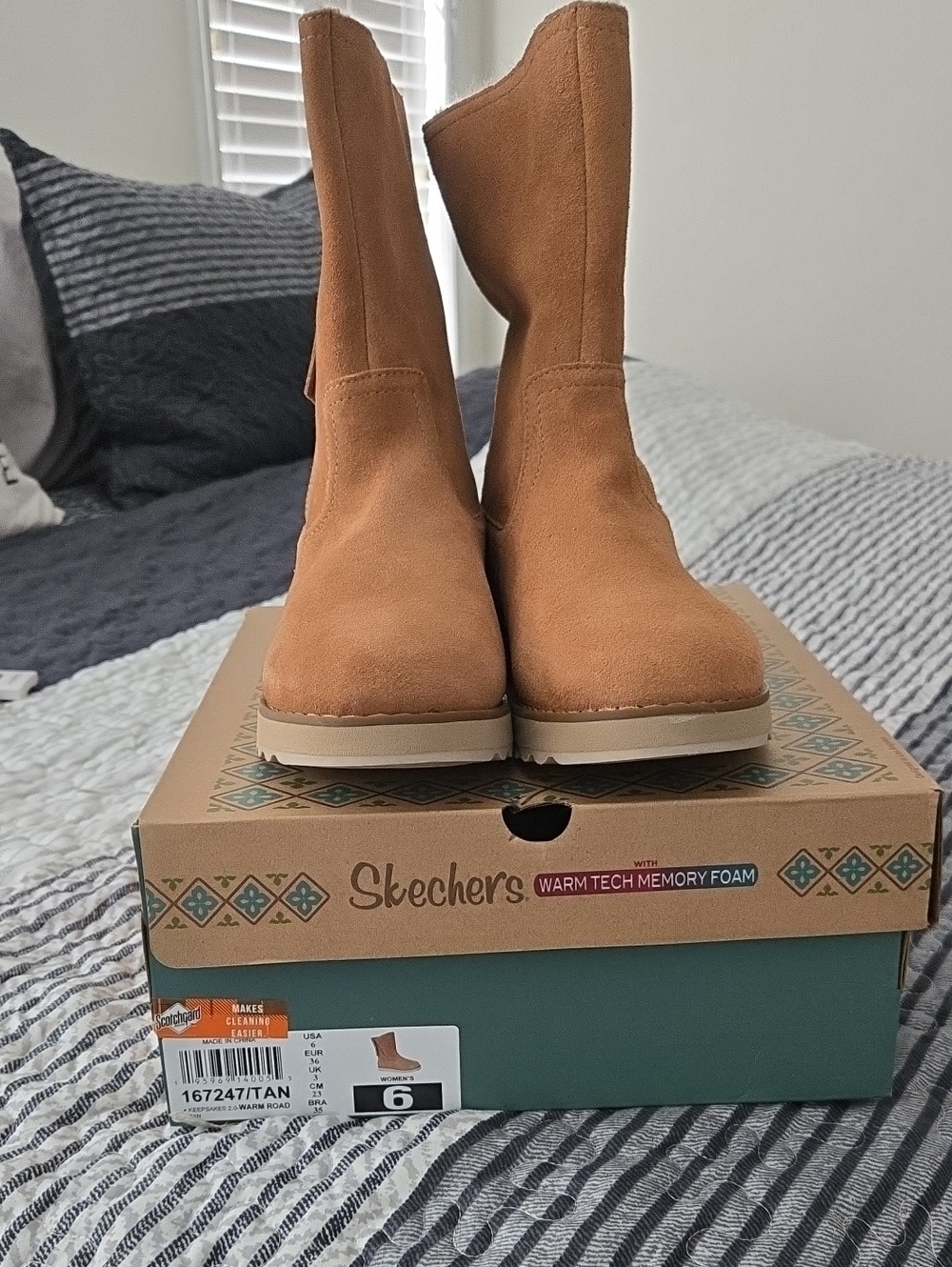 Skechers Tan Suede Mid-Calf Heeled Boots